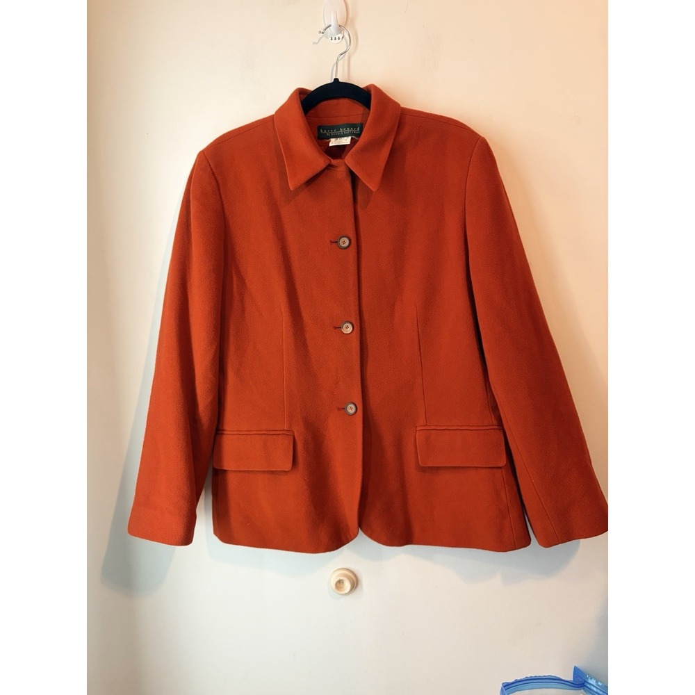 Vintage Harve Benard Wool Cashmere Button Front Coat Burnt Orange Size 16 Classy